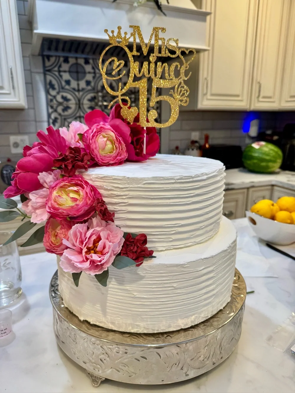 Faux Elegant Two-Tier Wedding/Quinceañera or Any Event Cake